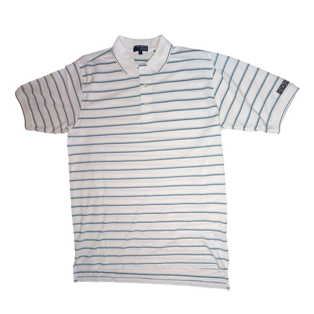 Pringle Polo Shirt Mens L White Green‎ Striped Short Sleeve Cotton Classic Golf